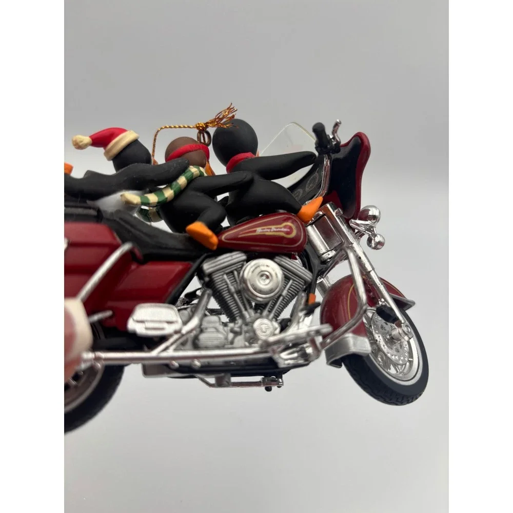 Harley Davidson Penguins on Electra Glide Motorcycle Christmas Ornament Maroon